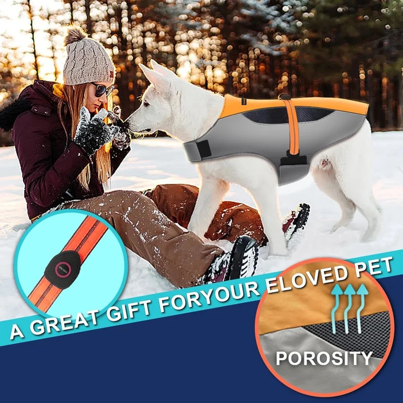 Casaco quente de Outono / Inverno para cães ou gatos, refletor, impermeável e à prova de vento - Fecho com velcro