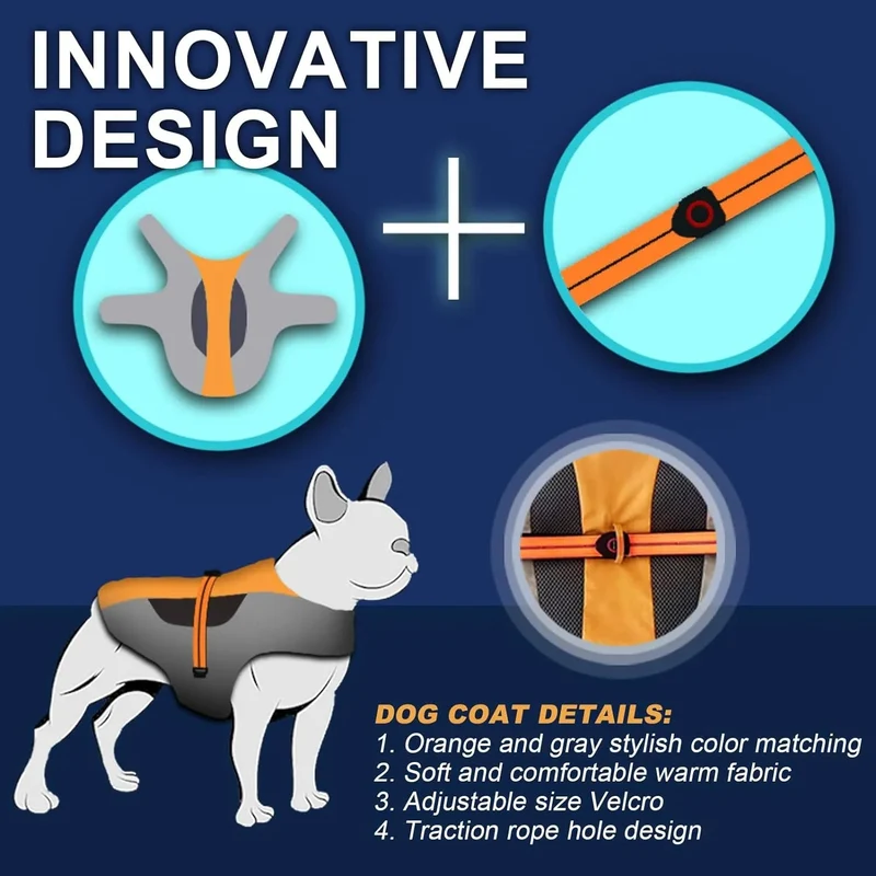 Casaco quente de Outono / Inverno para cães ou gatos, refletor, impermeável e à prova de vento - Fecho com velcro