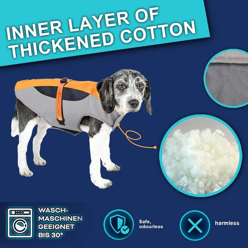 Casaco quente de Outono / Inverno para cães ou gatos, refletor, impermeável e à prova de vento - Fecho com velcro