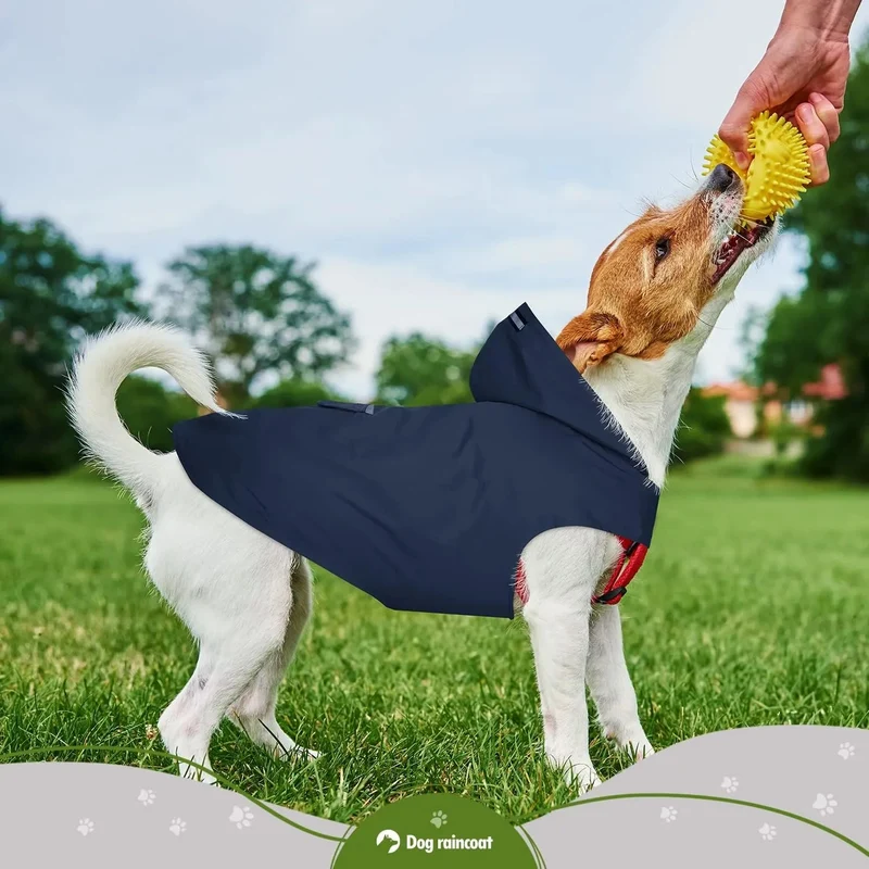 Impermeável para cães médios e grandes com capuz e gola, tiras refletoras de segurança, tecido ultraleve, respirável