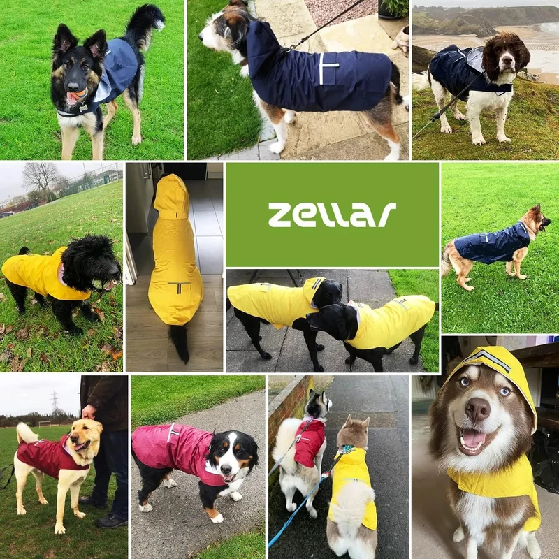 Impermeável para cães médios e grandes com capuz e gola, tiras refletoras de segurança, tecido ultraleve, respirável