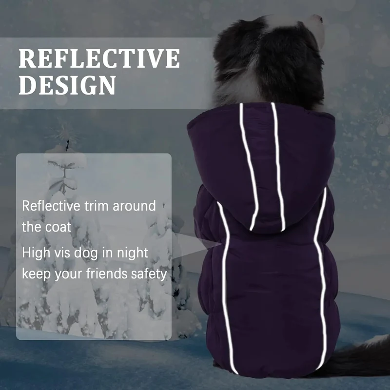 Casaco de Inverno, Impermeável e Forrado, com Tiras Refletoras, Capuz Removível e Cintura Ajustável, para cães