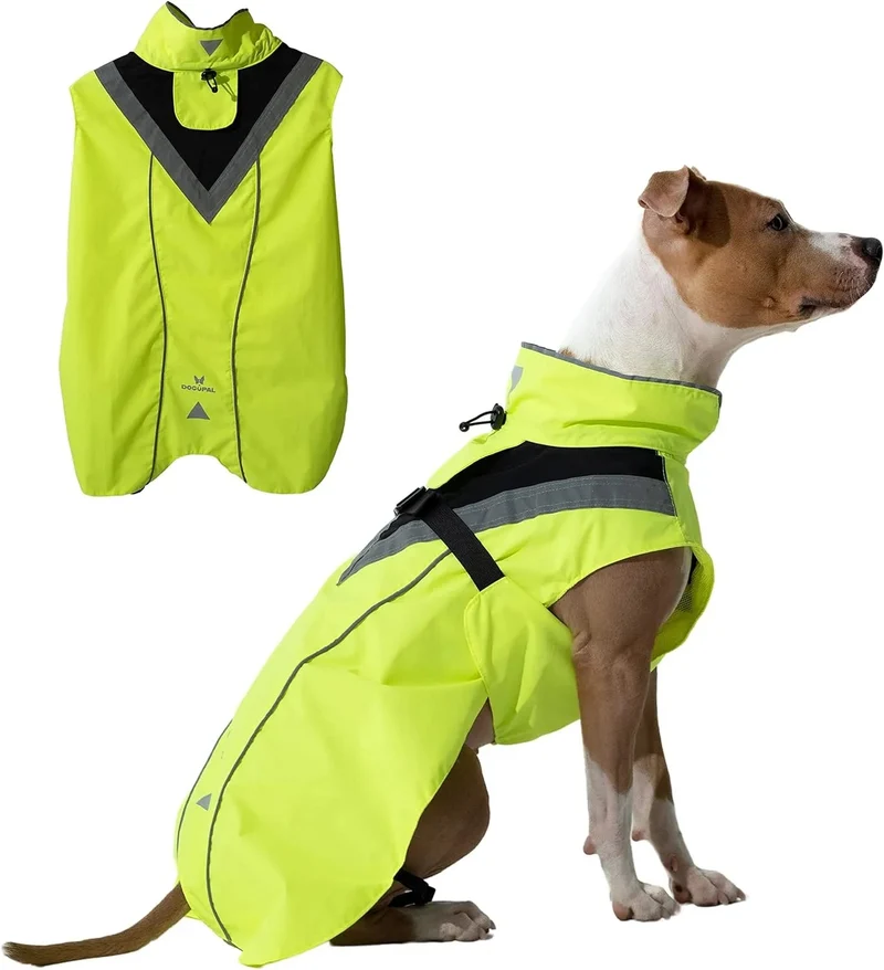 Capa / Blusão de chuva refletora e impermeável para cães, com abertura para arnês, para cães pequenos, médios e grandes