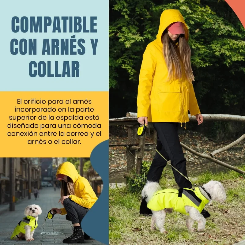 Capa / Blusão de chuva refletora e impermeável para cães, com abertura para arnês, para cães pequenos, médios e grandes
