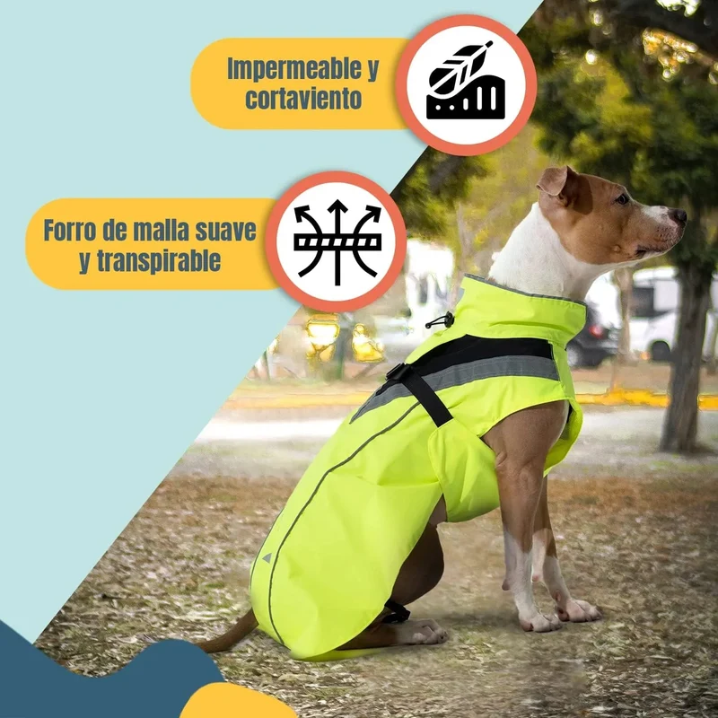 Capa / Blusão de chuva refletora e impermeável para cães, com abertura para arnês, para cães pequenos, médios e grandes