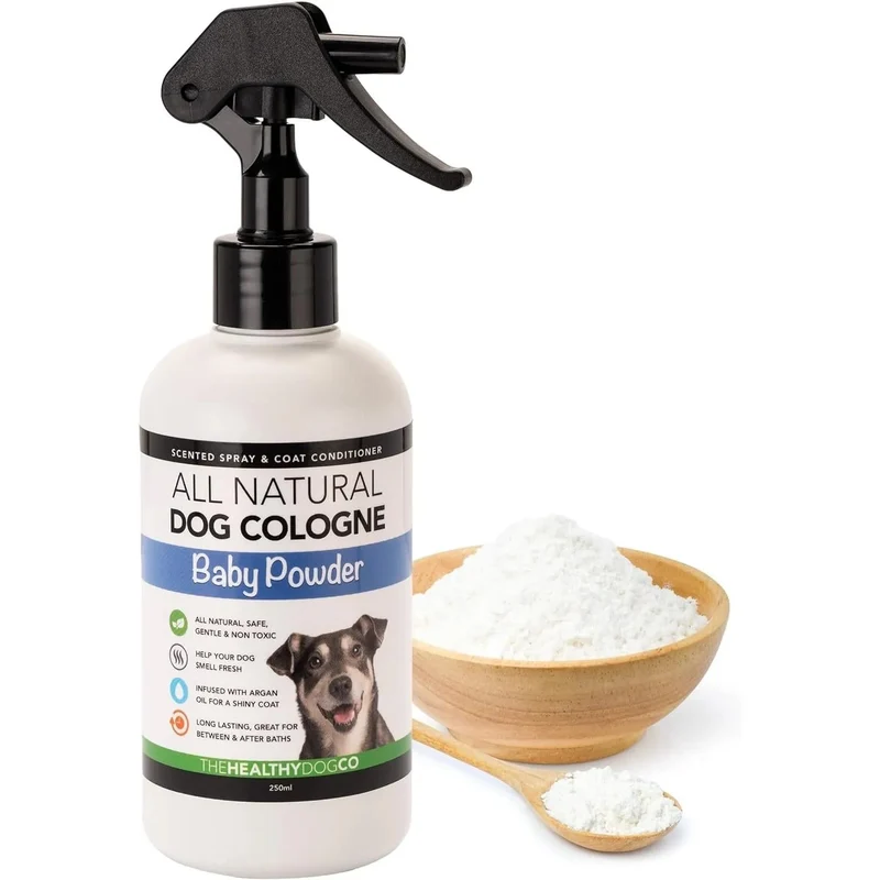 Colónia para cães em spray completamente natural / perfume em spray para cães | Aroma a Talco para bebés | Desodorizante, Desembaraçador e Condicionador de pelo em spray para cães, 250 ml