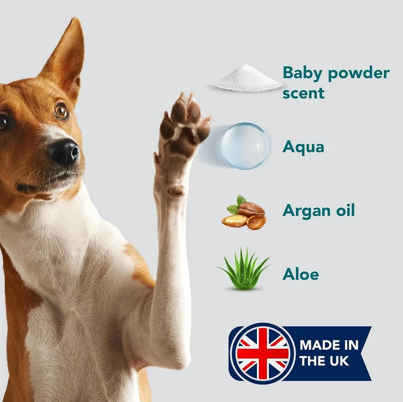Colónia para cães em spray completamente natural / perfume em spray para cães | Aroma a Talco para bebés | Desodorizante, Desembaraçador e Condicionador de pelo em spray para cães, 250 ml