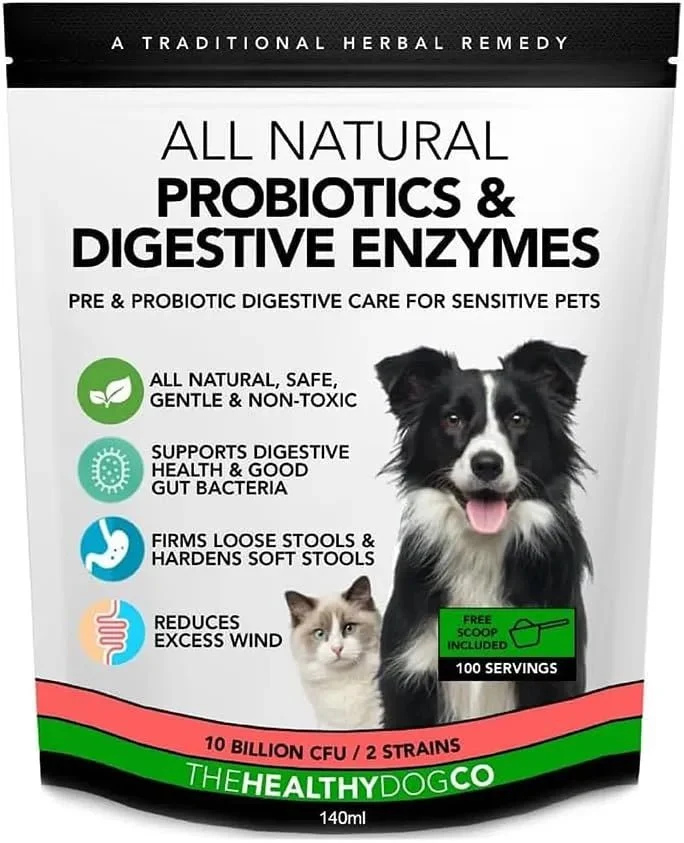 Probióticos, prebióticos e enzimas digestivas para cães | 100% natural 140 gramas para acalmar o estômago - melhora a digestão e a imunidade