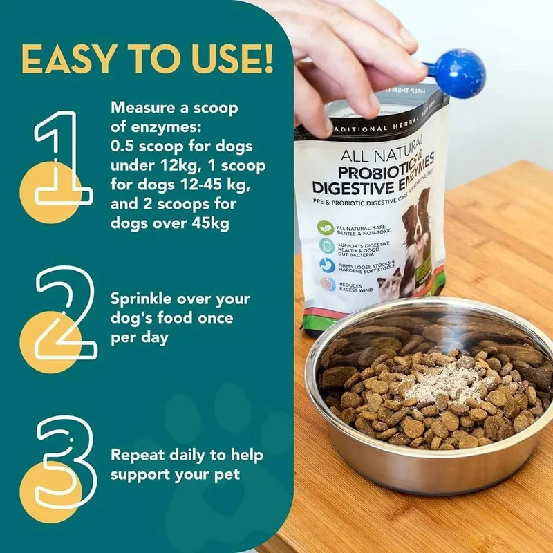 Probióticos, prebióticos e enzimas digestivas para cães | 100% natural 140 gramas para acalmar o estômago - melhora a digestão e a imunidade