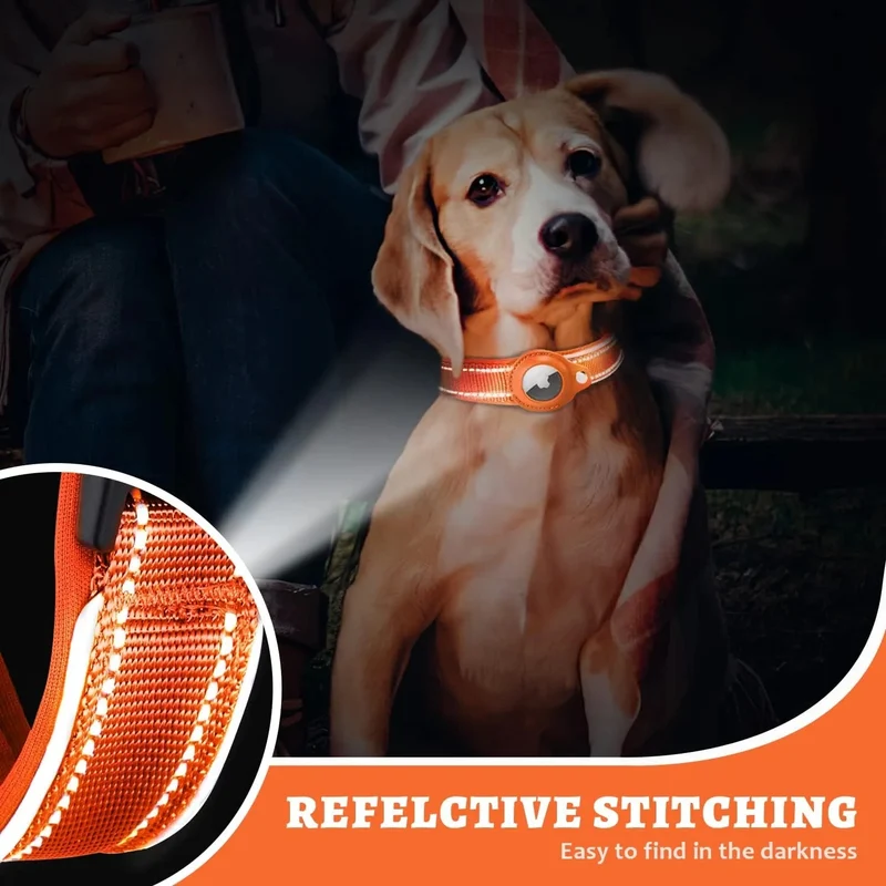 Coleira de cão acolchoada para AirTag, refletora, para cães pequenos, médios e grandes