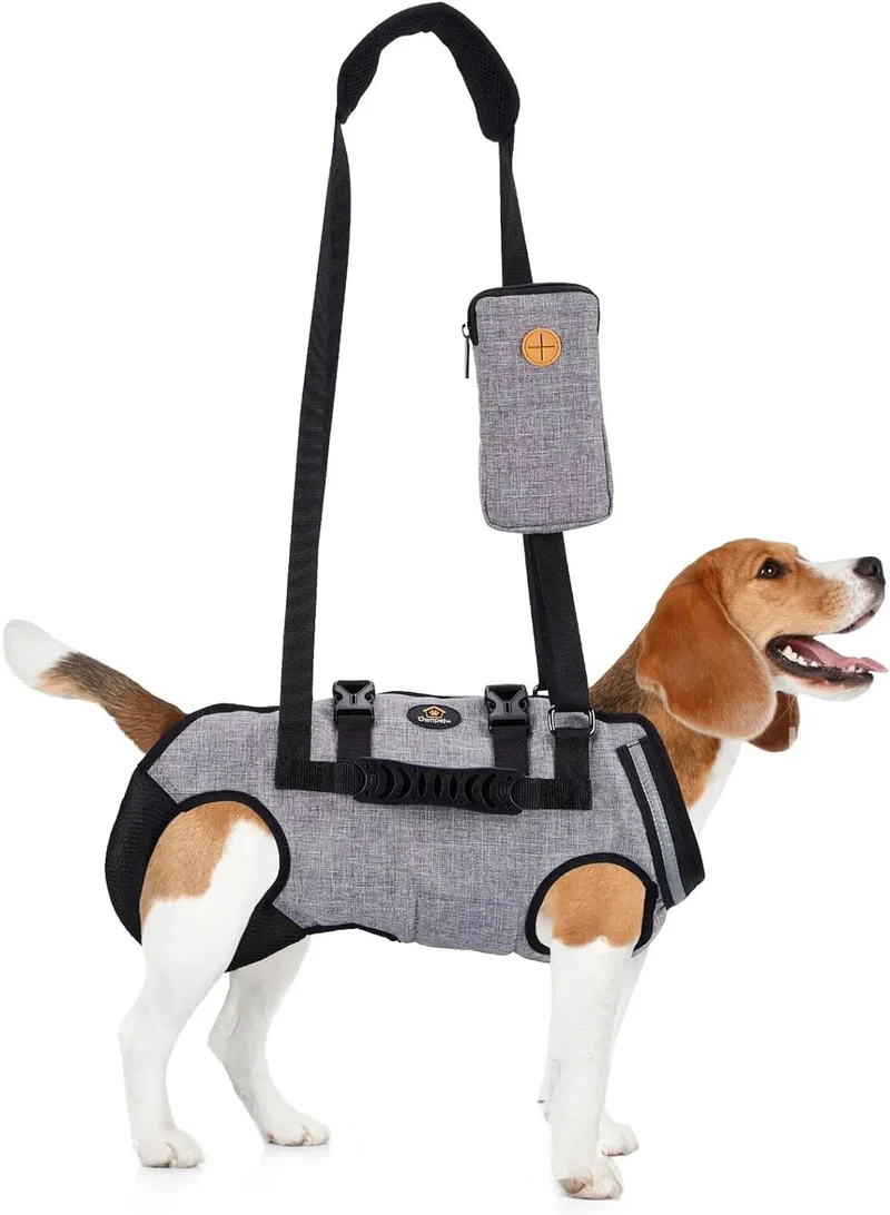 Arnês de elevação para cães, arnês de corpo inteiro cão, arnês de apoio para cães, macio, impermeável, ajustável, refletor, respirável, cinzento