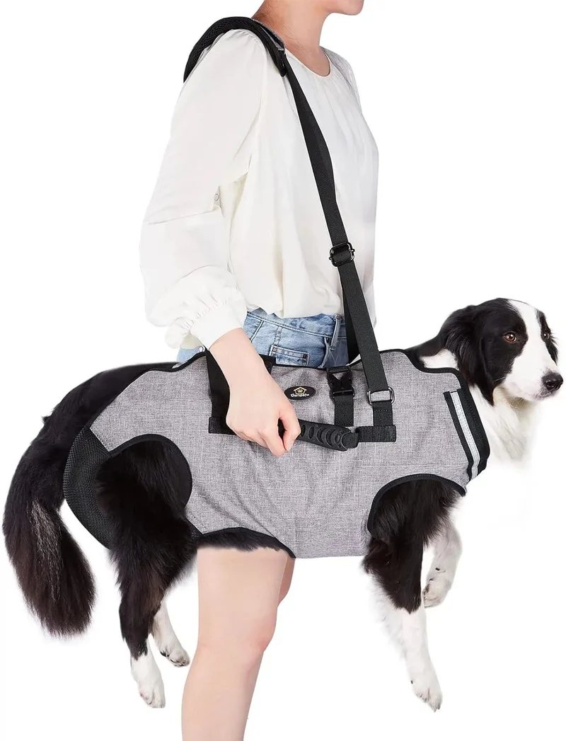 Arnês de elevação para cães, arnês de corpo inteiro cão, arnês de apoio para cães, macio, impermeável, ajustável, refletor, respirável, cinzento