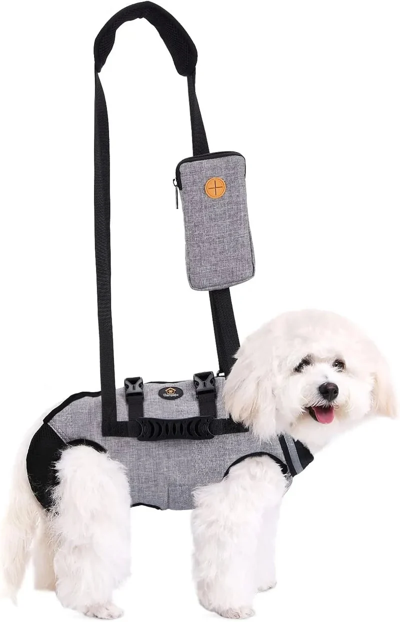 Arnês de elevação para cães, arnês de corpo inteiro cão, arnês de apoio para cães, macio, impermeável, ajustável, refletor, respirável, cinzento