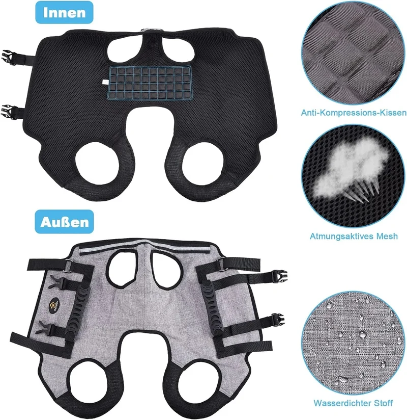 Arnês de elevação para cães, arnês de corpo inteiro cão, arnês de apoio para cães, macio, impermeável, ajustável, refletor, respirável, cinzento