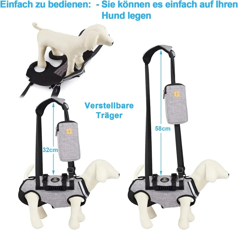 Arnês de elevação para cães, arnês de corpo inteiro cão, arnês de apoio para cães, macio, impermeável, ajustável, refletor, respirável, cinzento