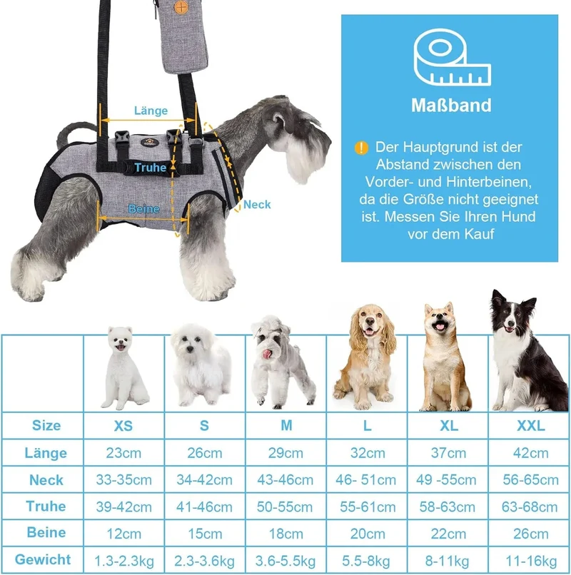 Arnês de elevação para cães, arnês de corpo inteiro cão, arnês de apoio para cães, macio, impermeável, ajustável, refletor, respirável, cinzento