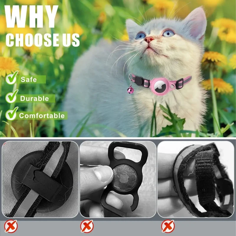 Coleira Refletora para Gatos, para localizador GPS Apple Air Tag (não incluído)