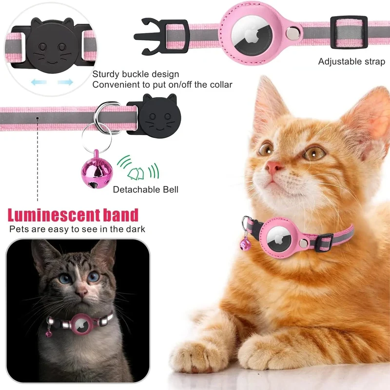 Coleira Refletora para Gatos, para localizador GPS Apple Air Tag (não incluído)