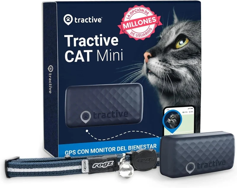 Coleira GPS para Gatos, atualizações de localização 24 horas por dia, 7 dias por semana e análise do território, alerta anti-fuga, distância ilimitada - Tractive CAT Mini