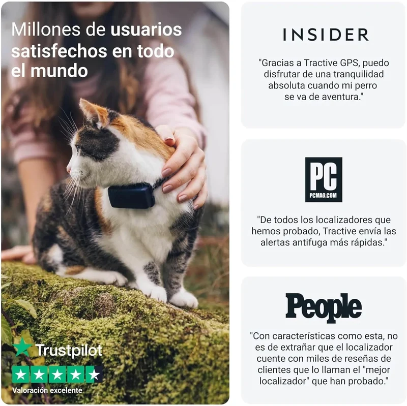 Coleira GPS para Gatos, atualizações de localização 24 horas por dia, 7 dias por semana e análise do território, alerta anti-fuga, distância ilimitada - Tractive CAT Mini