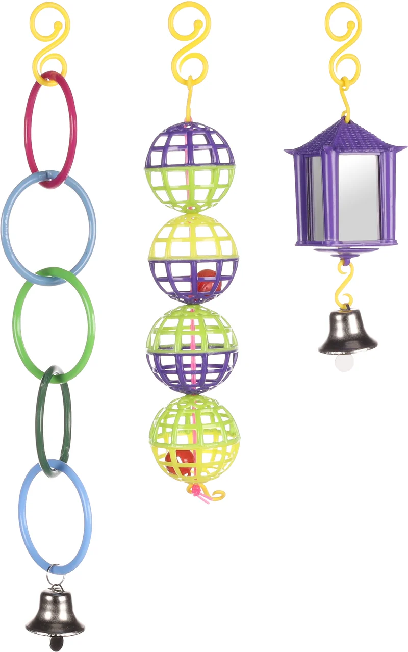 Spielzeugset für Sittiche – Ringball-Laterne – 3-teilig – mehrfarbig