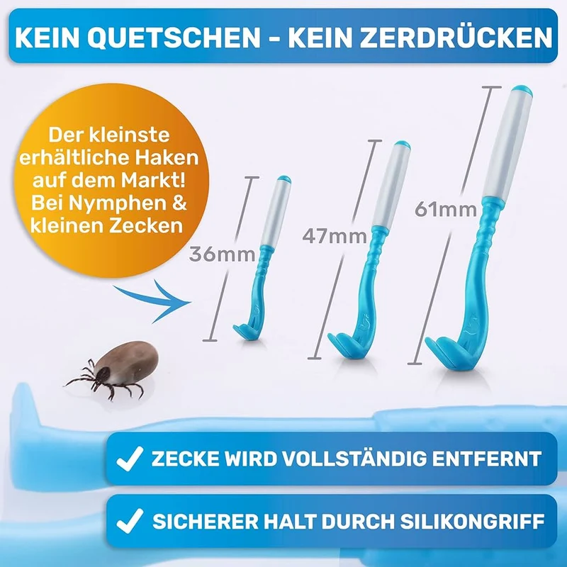3 x Zeckenhaken, Zeckenentferner blau