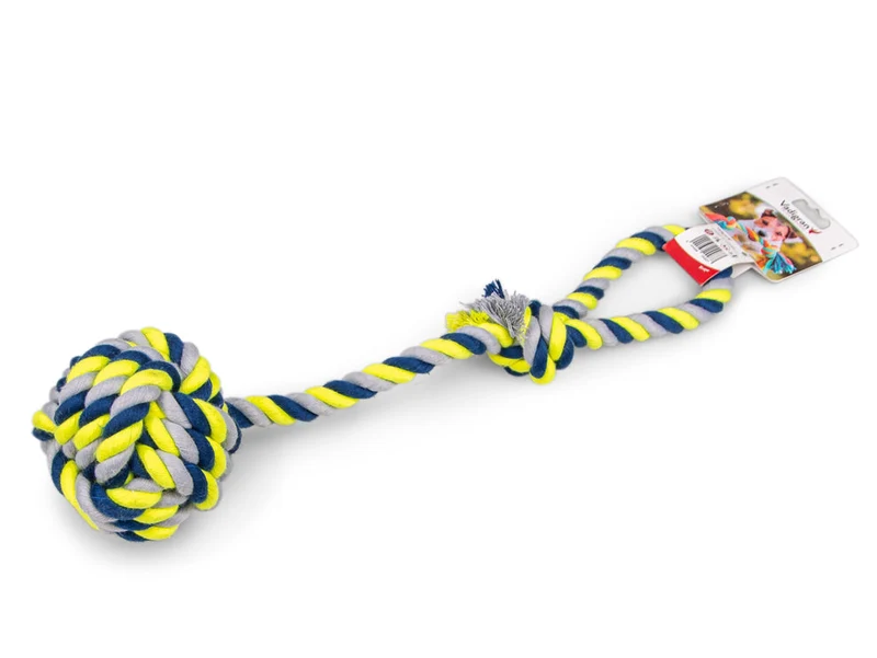 Baumwollschnur + Griff + Kugel Ø 10,5 cm blau-gelb 54 cm