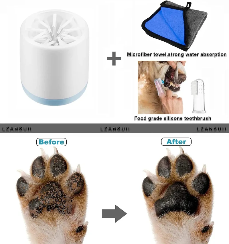 Limpador manual de patas para cão pequeno, com oferta de escova de dentes e toalha