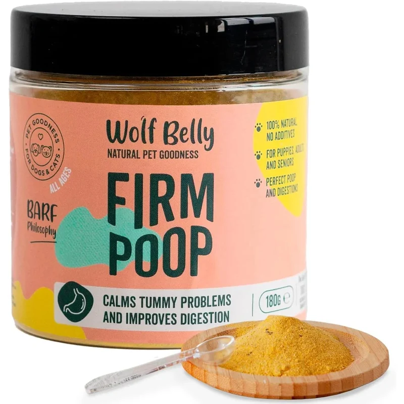 Suplemento com probióticos para problemas gastrointestinais - detém a diarreia e a obstipação - 180 g - Recupera e cuidado com a flora intestinal para cães e gatos - 100 % natural - Wolf Belly Firm Poop