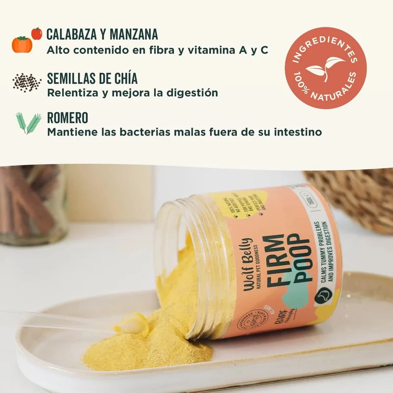 Suplemento com probióticos para problemas gastrointestinais - detém a diarreia e a obstipação - 180 g - Recupera e cuidado com a flora intestinal para cães e gatos - 100 % natural - Wolf Belly Firm Poop