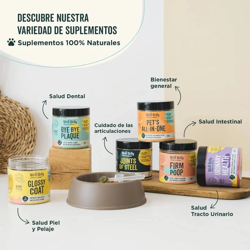 Suplemento com probióticos para problemas gastrointestinais - detém a diarreia e a obstipação - 180 g - Recupera e cuidado com a flora intestinal para cães e gatos - 100 % natural - Wolf Belly Firm Poop
