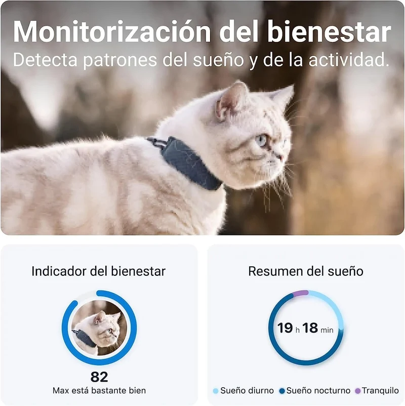 Colar GPS para gato, atualizações de localização 24 horas por dia, 7 dias por semana e análise do território, alerta anti-fuga, distância ilimitada