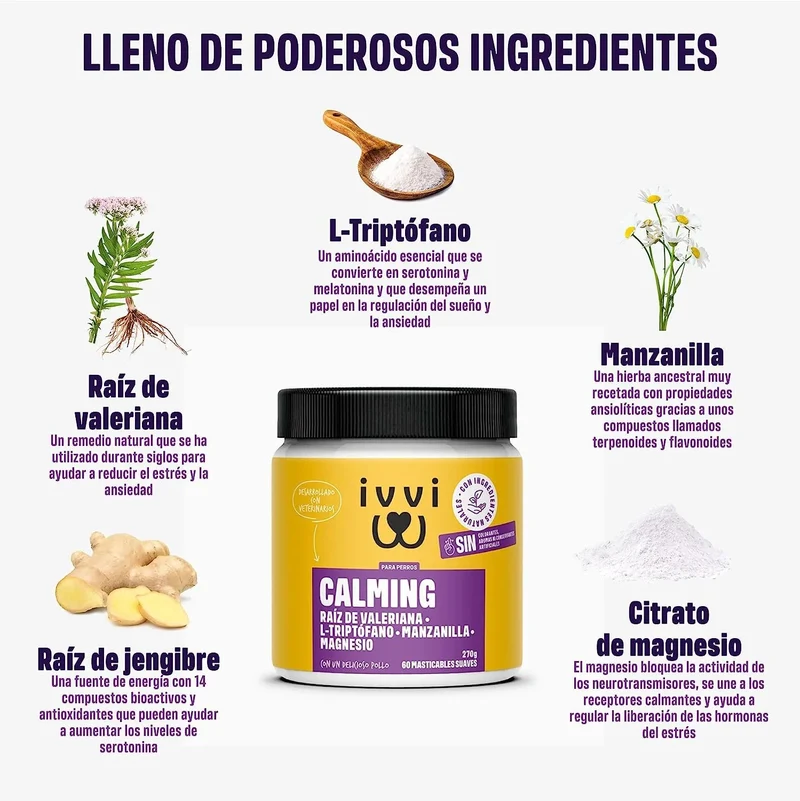 Calming – Suplemento Calmante para Cães | Anti-Stress & Ansiedade | 60 Golosinas de Frango