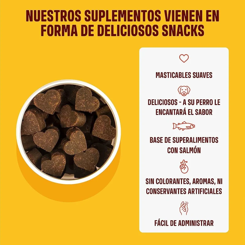 Skin & Coat - Complemento alimentar para cães, anti-picadas, pêlo macio e brilhante - ômega 3, óleo de salmão, DHAgold, vitaminas C, E e zinco - 60 golosinas de salmão