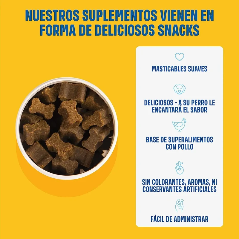 Hip and Joint - Anca e Articulações - Antiartrose - complemento alimentar para cães, altamente concentrado - MSM, mexilhão de lábios verde, glucosamina - 60 golosinas de frango, 270 g