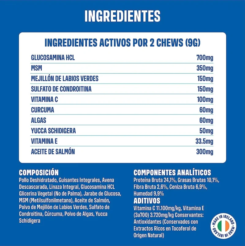 Hip and Joint - Anca e Articulações - Antiartrose - complemento alimentar para cães, altamente concentrado - MSM, mexilhão de lábios verde, glucosamina - 60 golosinas de frango, 270 g