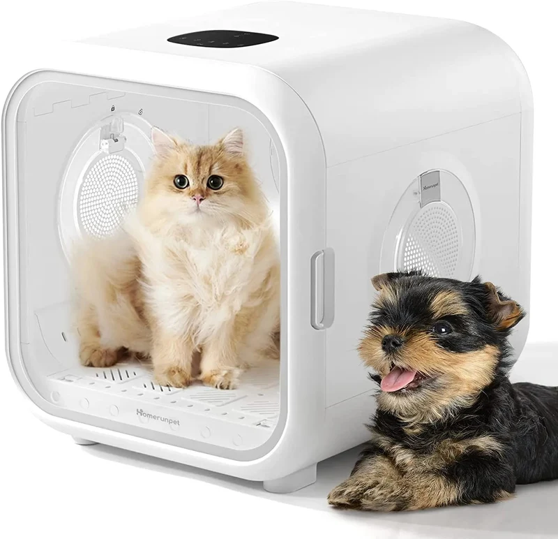 Secador automático para gatos e cães pequenos, ultra silencioso, controlo inteligente de temperatura, secagem a 360 graus