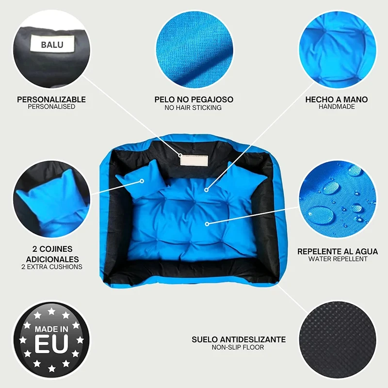 CAMA PERSONALIZÁVEL para cães grandes e médios, 3 côres disponíveis, lavável e anti-mordidas, com 2 almofadas