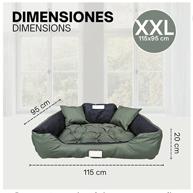 CAMA PERSONALIZÁVEL para cães grandes e médios, 3 côres disponíveis, lavável e anti-mordidas, com 2 almofadas