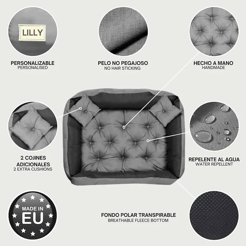 CAMA PERSONALIZÁVEL para cães grandes e médios, anti-mordidas, lavável, com 2 almofadas