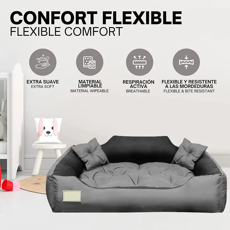 CAMA PERSONALIZÁVEL para cães grandes e médios, anti-mordidas, lavável, com 2 almofadas