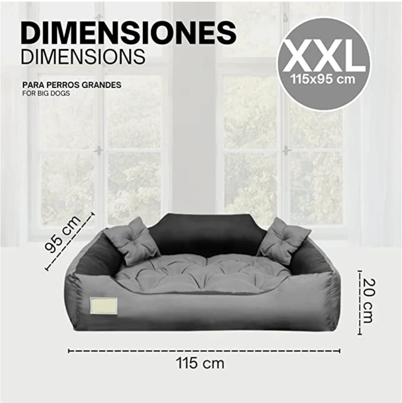 CAMA PERSONALIZÁVEL para cães grandes e médios, anti-mordidas, lavável, com 2 almofadas