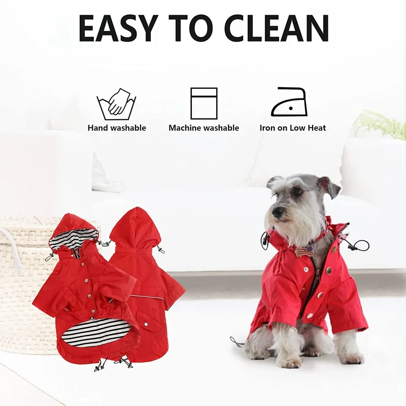 Capa de chuva para cães com fecho de correr e botões refletores, resistente ao vento e à chuva, cordão ajustável, capuz removível