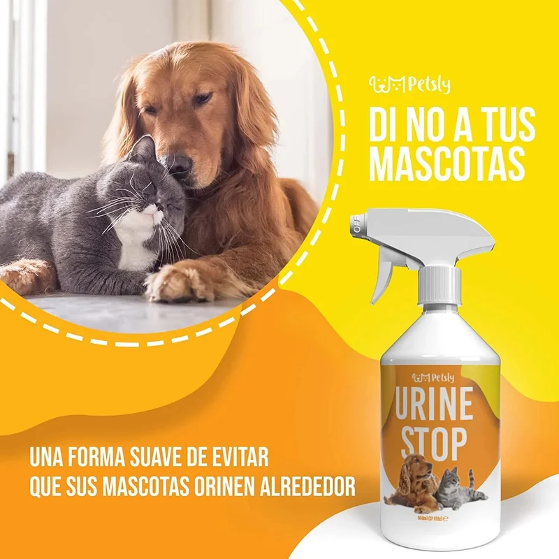 Petsly Spray anti-urina para cães e gatos - Orgânico - 500 ml - dupla ação: Repele Urina e elimina maus odores
