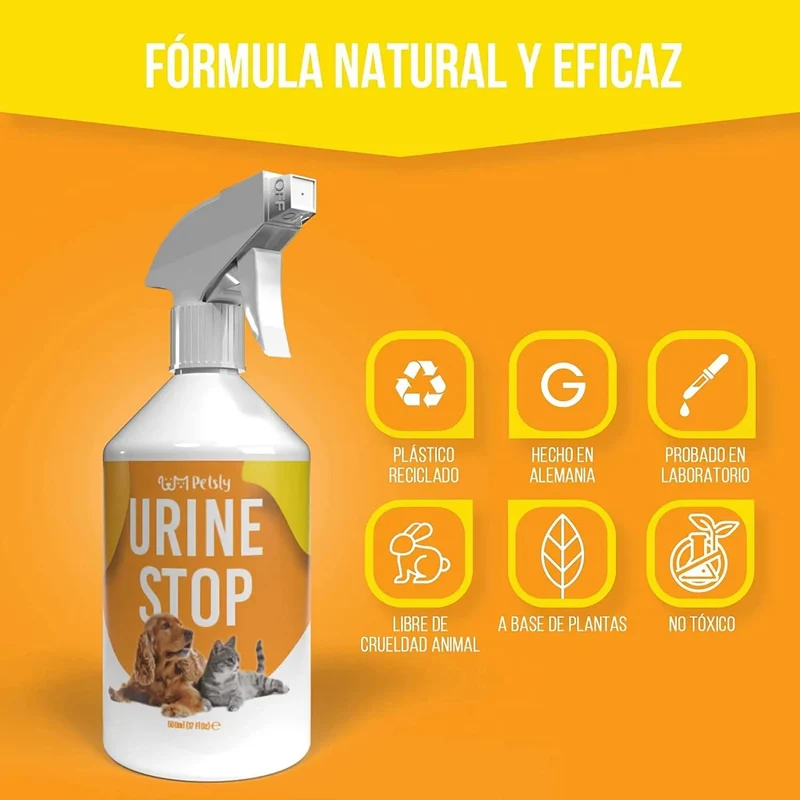 Petsly Spray anti-urina para cães e gatos - Orgânico - 500 ml - dupla ação: Repele Urina e elimina maus odores