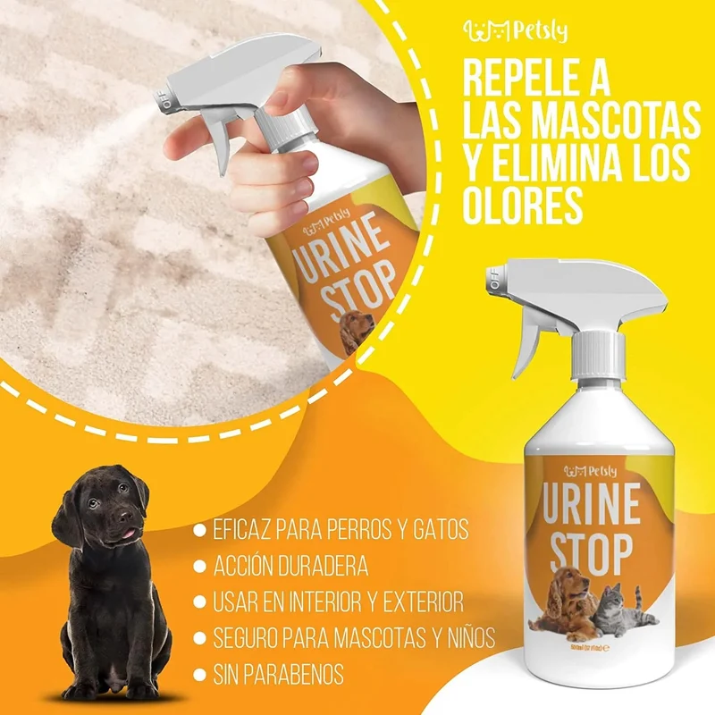 Petsly Spray anti-urina para cães e gatos - Orgânico - 500 ml - dupla ação: Repele Urina e elimina maus odores