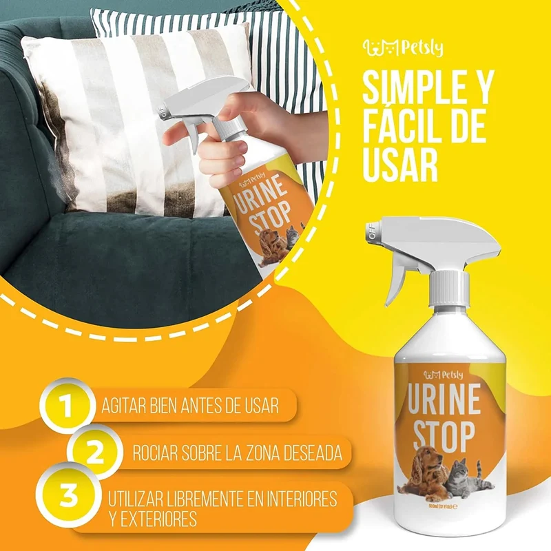 Petsly Spray anti-urina para cães e gatos - Orgânico - 500 ml - dupla ação: Repele Urina e elimina maus odores