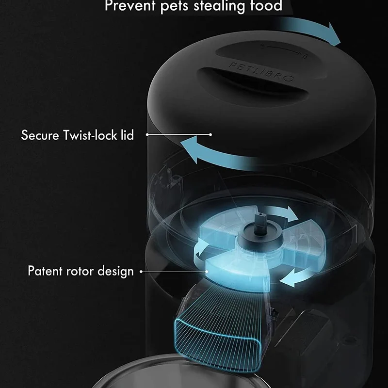 Alimentador Automático 3 L ideal para Gatos, com gravação de voz 10 seg, até 50 porções 6 refeições por dia, com tigela de aço inoxidável e tampa Twist Lock