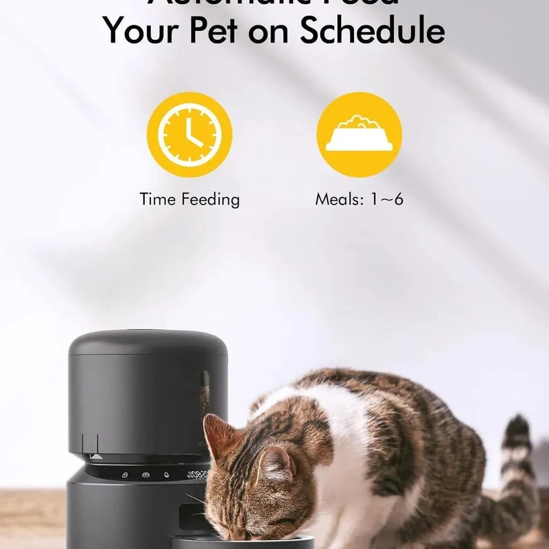 Alimentador Automático 3 L ideal para Gatos, com gravação de voz 10 seg, até 50 porções 6 refeições por dia, com tigela de aço inoxidável e tampa Twist Lock