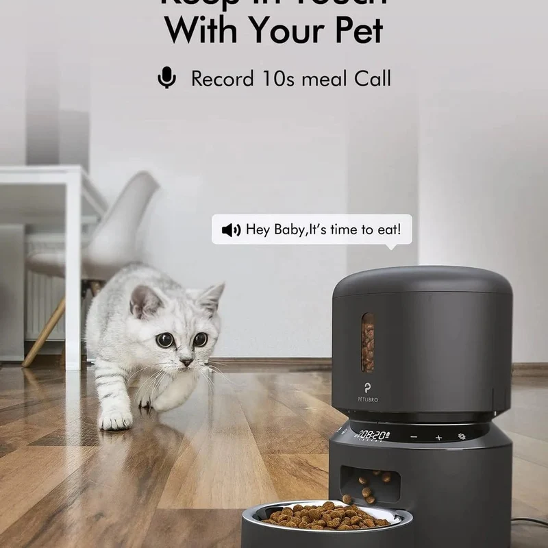 Alimentador Automático 3 L ideal para Gatos, com gravação de voz 10 seg, até 50 porções 6 refeições por dia, com tigela de aço inoxidável e tampa Twist Lock
